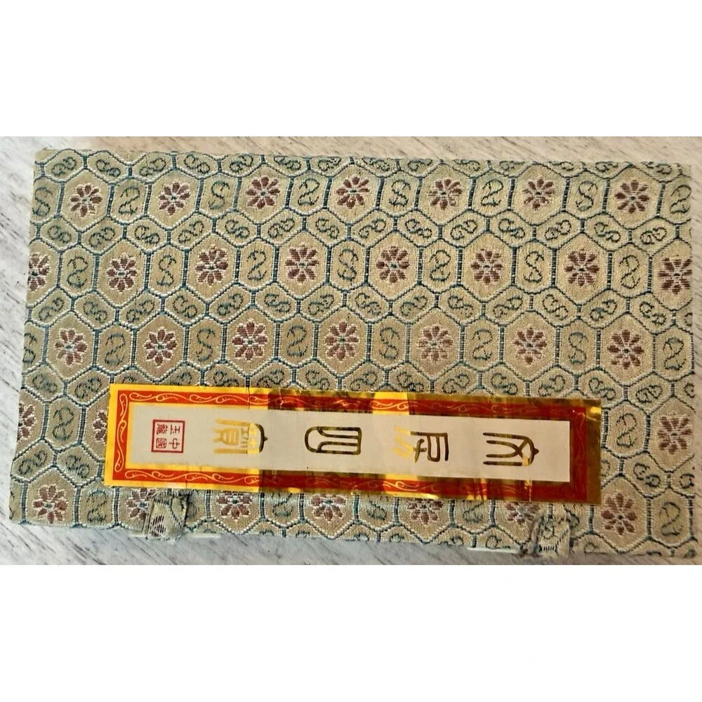 Japanese Calligraphy Set Inkstone Brush Writing Tools Silk Covered Storage Box